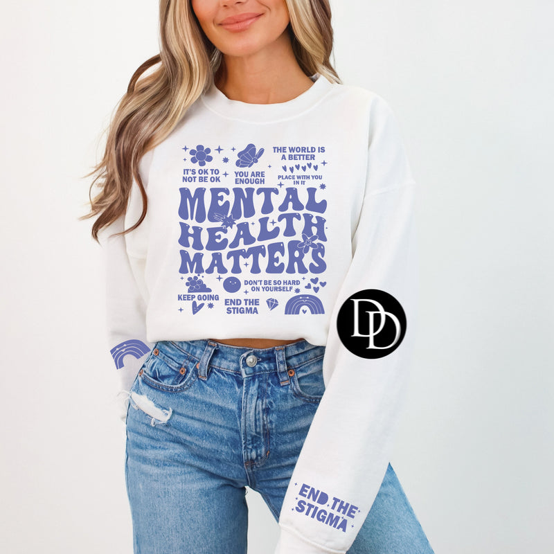 Mental Health Matters Collage With Sleeve Accents (Periwinkle Ink)  *Screen Print Transfer*