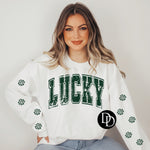 Oversized Lucky With Sleeve Accents (Hunter Green Ink)  *Screen Print Transfer*