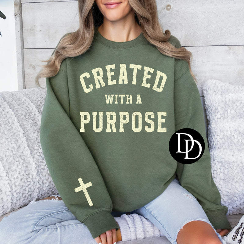 Created With A Purpose Oversized  With Sleeve Accent (Cream Ink) *Screen Print Transfer*