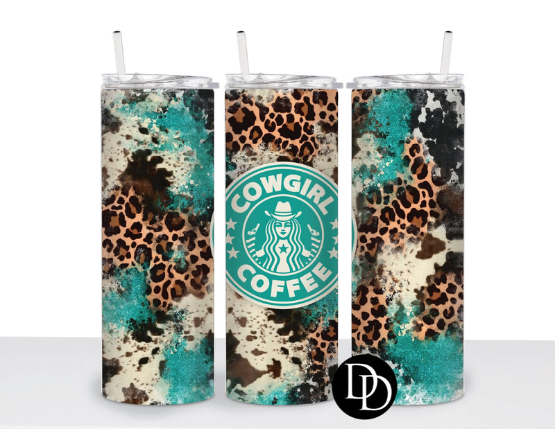 Cowgirl Coffee Teal Leopard Print Cowhide  *Sublimation Print Transfer*