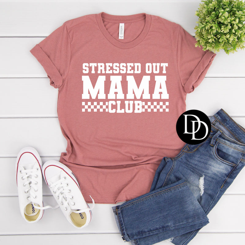 Stressed Out Mama Club Checkered Oversized (White Ink) *Screen Print Transfer*