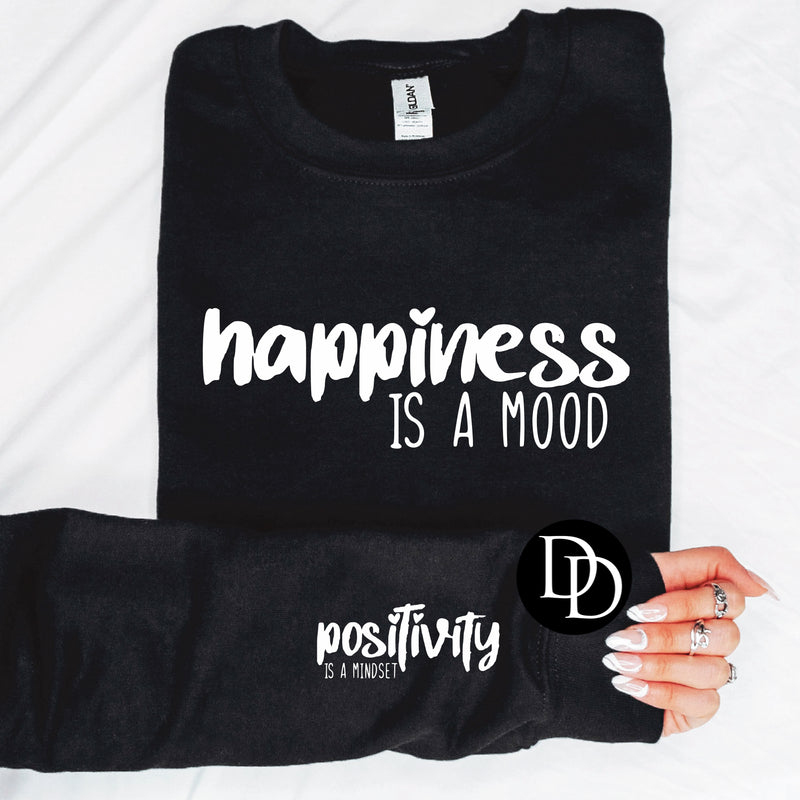 Happiness Is A Mood with Sleeve Accent (White Ink) *Screen Print Transfer*