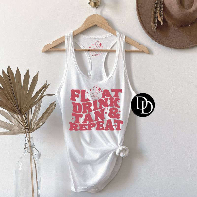 Float, Drink, Tan & Repeat With Sleeve Accent (Watermelon Ink) *Screen Print Transfer*