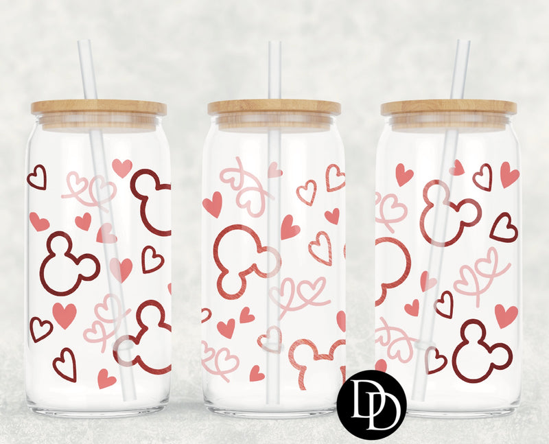 Valentine Mouse Head Hearts UV DTF Cup Wrap
