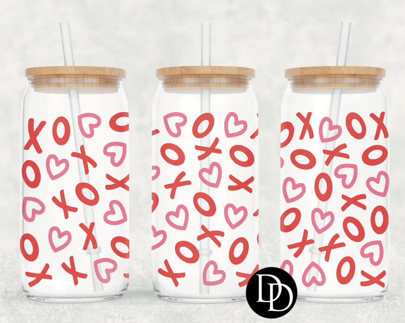 Xoxo Pink Red Hearts UV DTF Cup Wrap
