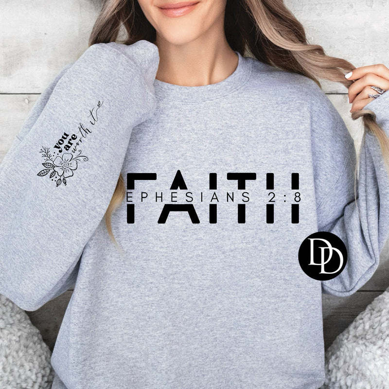 Faith With Sleeve Accent (Black Ink) *Screen Print Transfer*