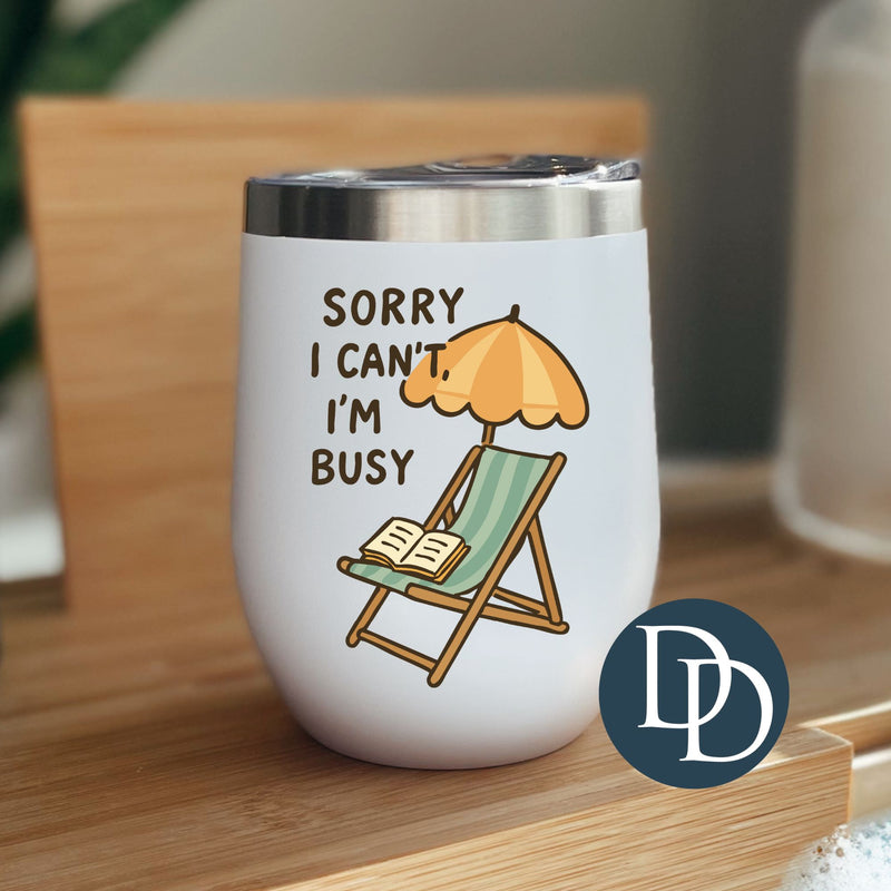 I Can't I'm Busy Summer Chair Book *UV DTF Decal*