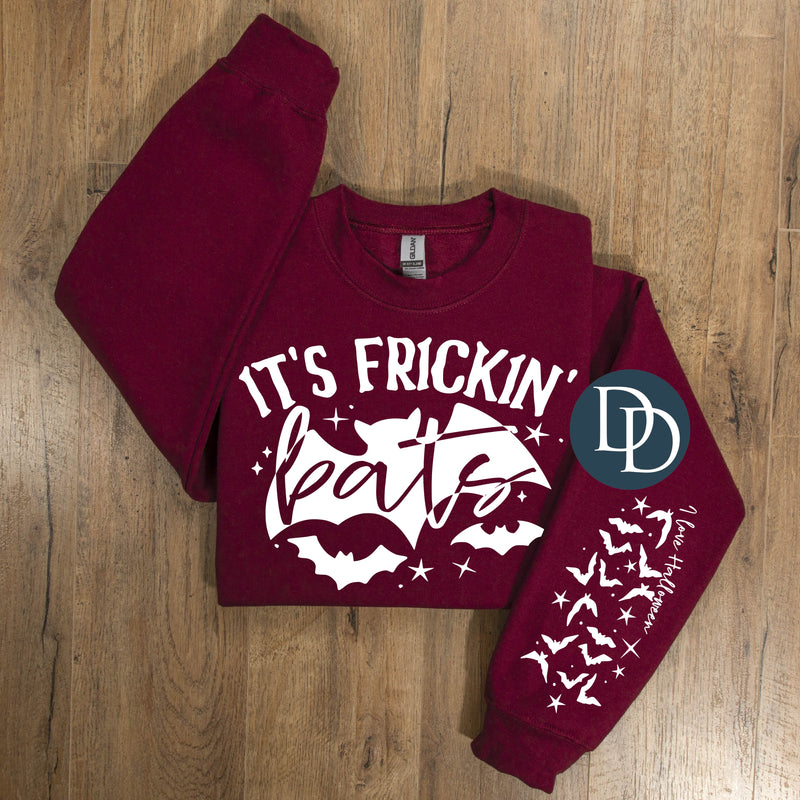 Its Frickin Bats I Love Halloween With Sleeve Accent (White Ink) *Screen Print Transfer*