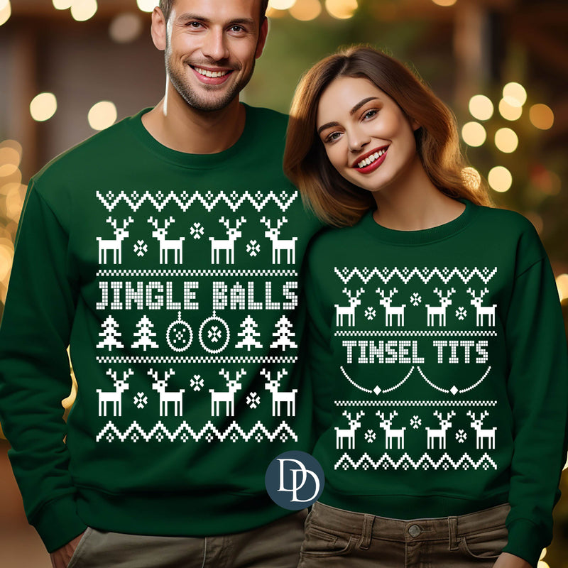 Jingle Balls Oversized Ugly Christmas Sweater (White Ink) *Screen Print Transfer*