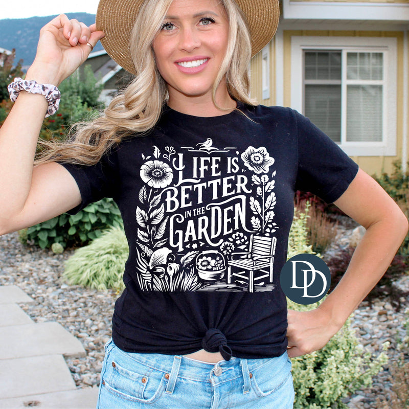 Life Is Better in the Garden Scene (White Ink) *Screen Print Transfer*