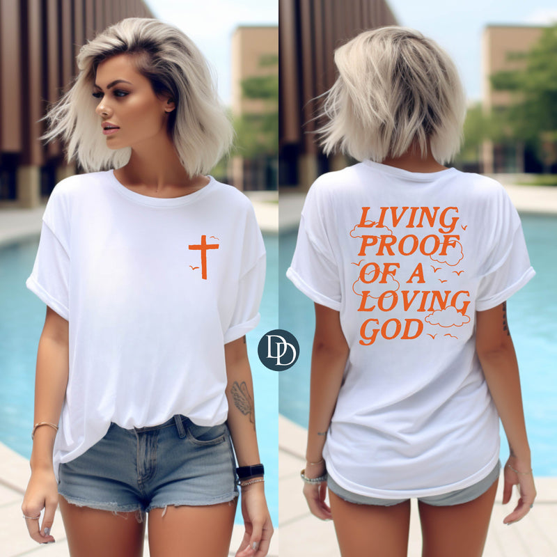 Living Proof Of A Loving God With Pocket Accent (Orange Ink) *Screen Print Transfer*