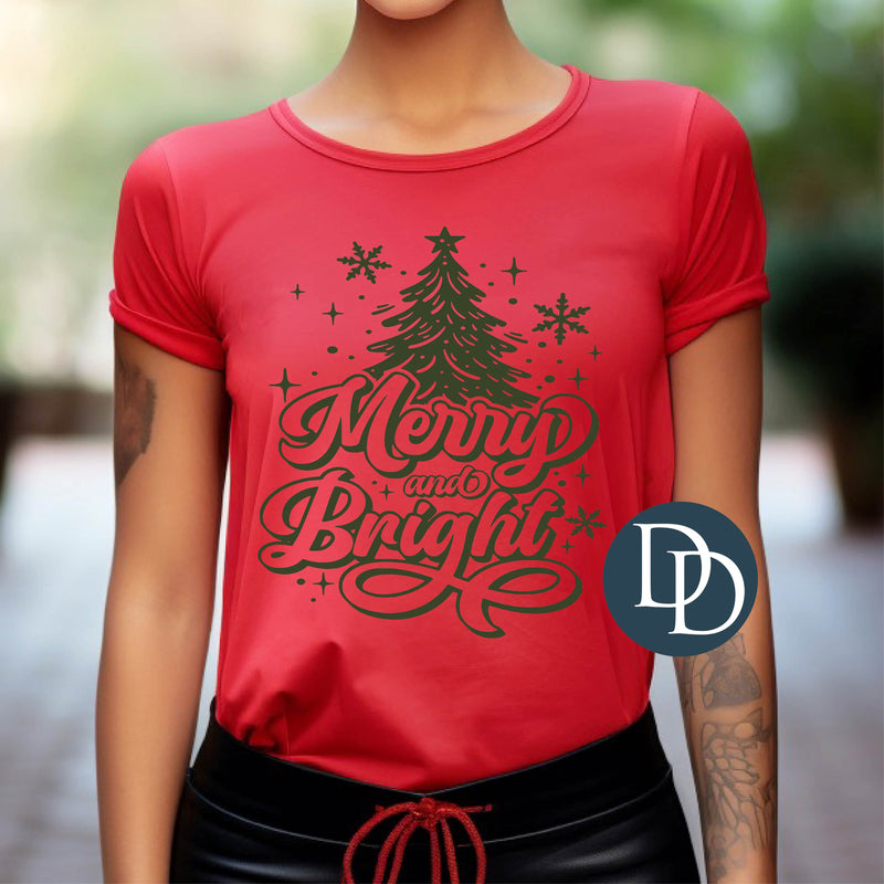 Merry And Bright Tree (Hunter Green Ink) *Screen Print Transfer*
