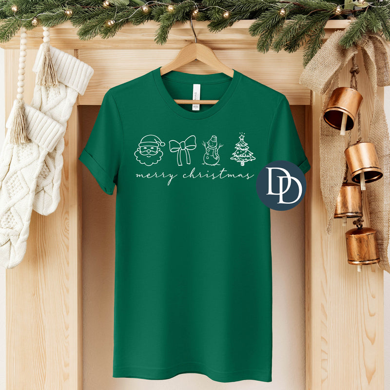 Merry Christmas Script Icons (White Ink) *Screen Print Transfer*