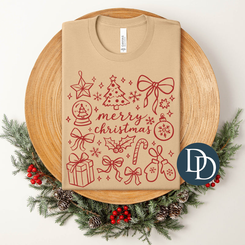 Merry Christmas Sketches Collage (Red Ink) *Screen Print Transfer*