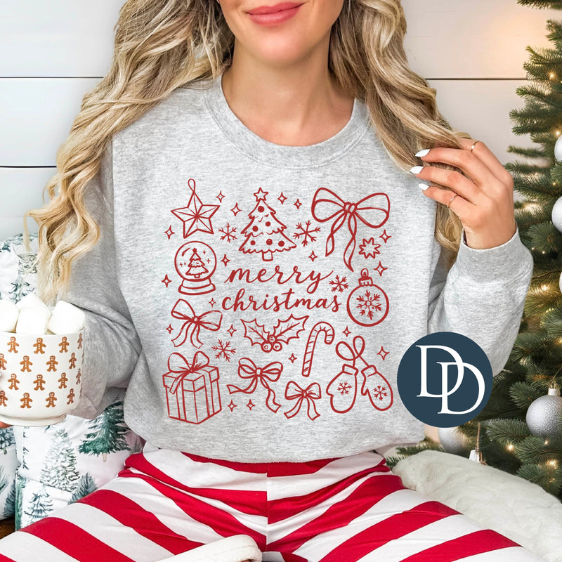 Merry Christmas Sketches Collage (Red Ink) *Screen Print Transfer*