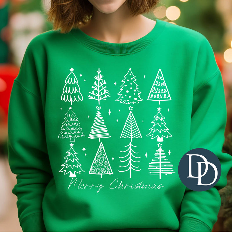 Merry Christmas Tree Variety (White Ink) *Screen Print Transfer*