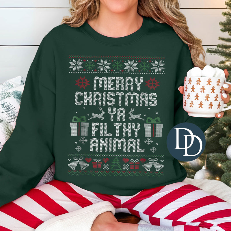 OVERSIZED Merry Christmas Ya Filthy Animal Ugly Christmas Sweater *DTF Transfer*