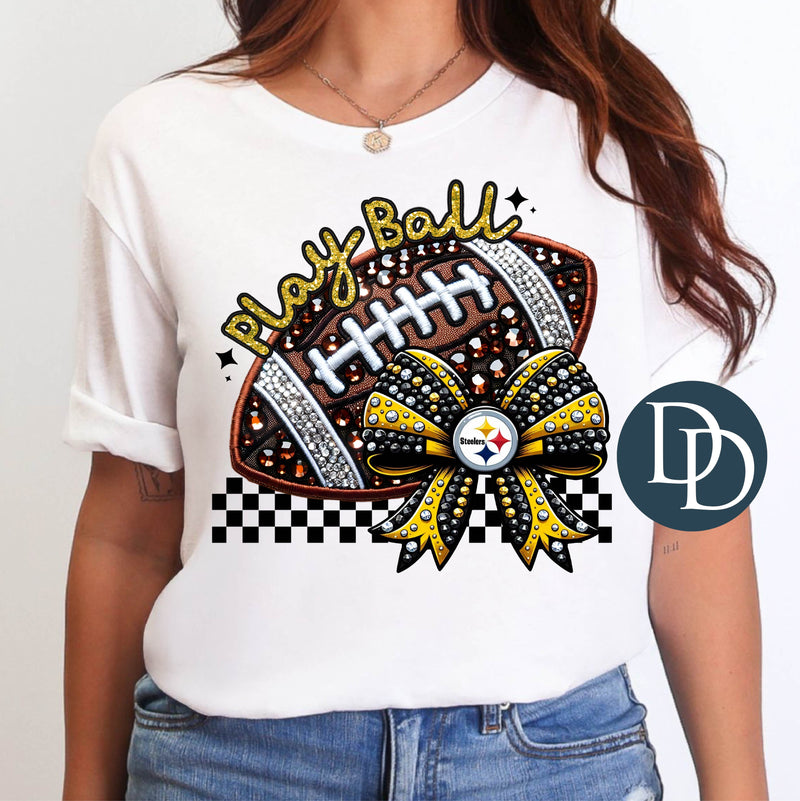 PS Faux Rhinestone Football Bow *DTF Transfer*