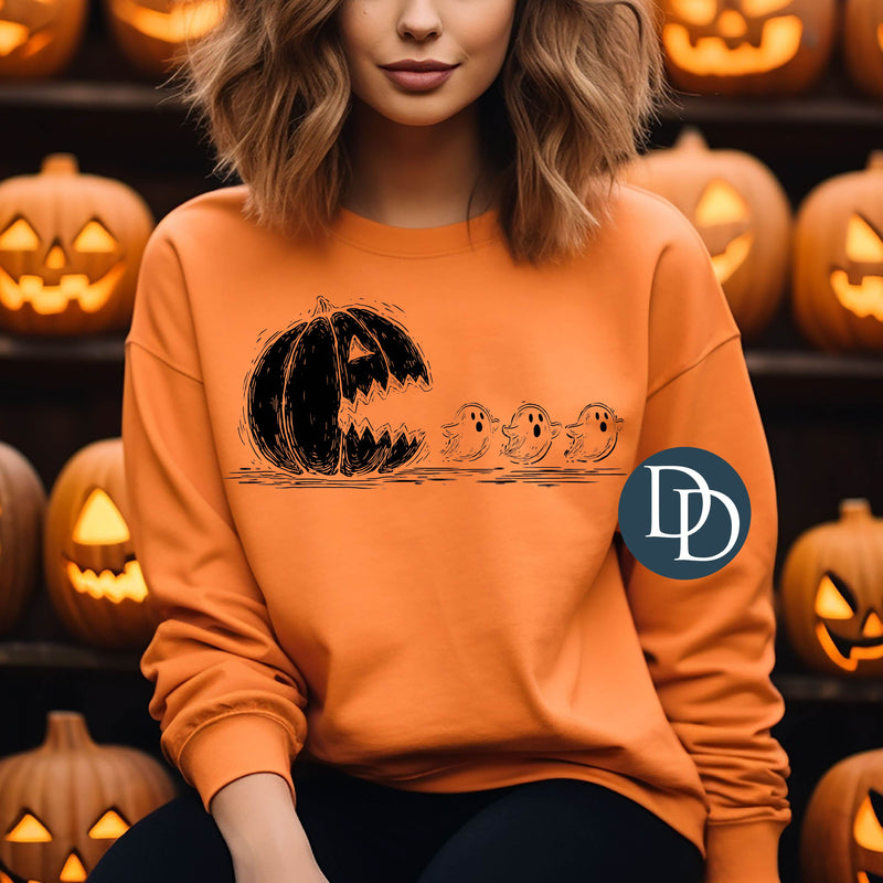 Pac Jack-O-Lantern Ghosts (Black Ink) - NOT RESTOCKING - *Screen Print Transfer*