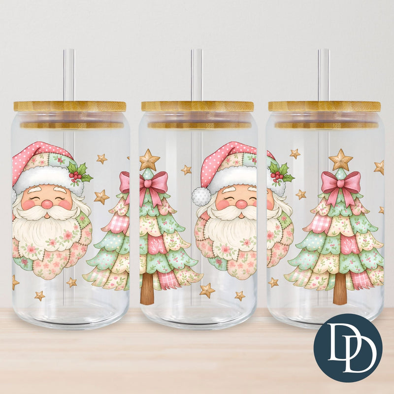 Patchwork Santa And Christmas Trees *UV DTF Cup Wrap*