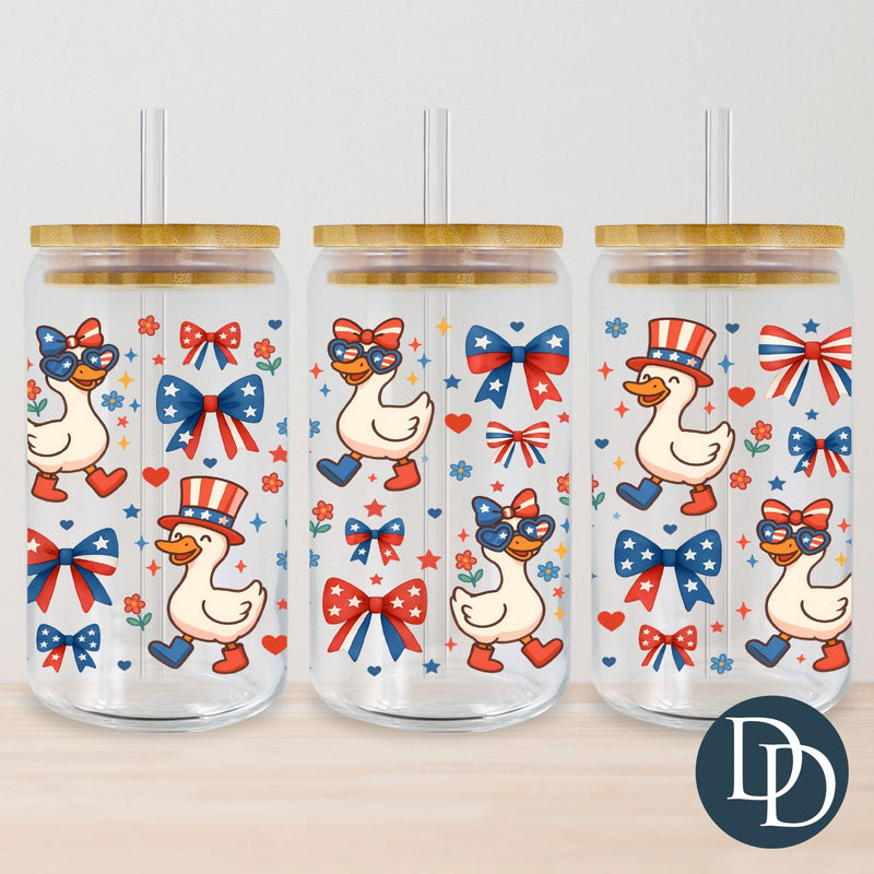 Patriotic Silly Goose Glasses and Bows *UV DTF Cup Wrap*