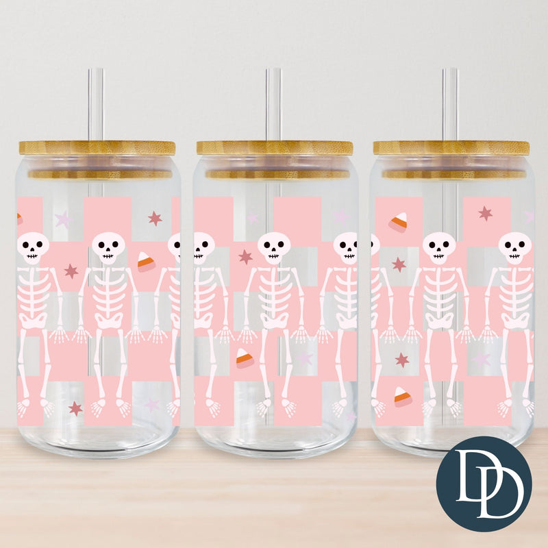 Pink Checkered Skellies *UV DTF Cup Wrap*