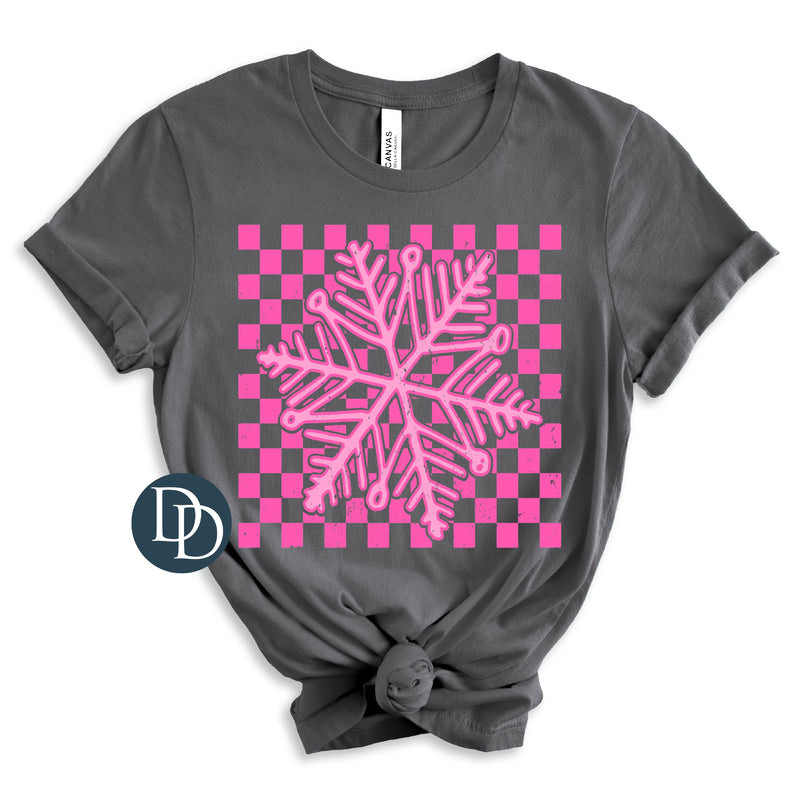 Pink Checkered Snowflake *DTF Transfer*