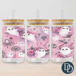 Pink Floral Ghosts Tumbler Print *Sublimation Print Transfer*