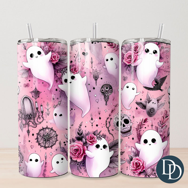 Pink Floral Ghosts Tumbler Print *Sublimation Print Transfer*