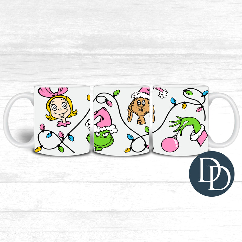 Pink Grnch Friends And Christmas Lights *UV DTF Mug Wrap*