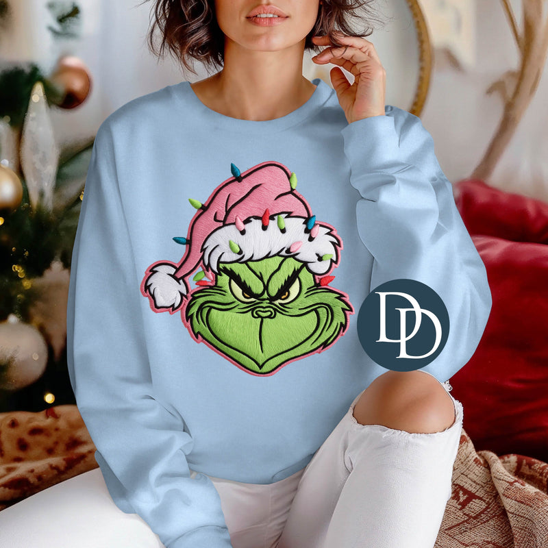 Pink Hat Grnch Faux Embroidery *DTF Transfer*