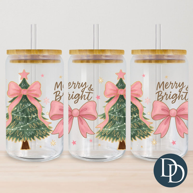 Pink Merry And Bright Christmas Tree Bows *UV DTF Cup Wrap*