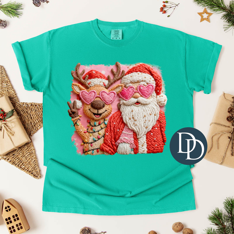 Pink Santa And Reindeer Faux Yarn  *DTF Transfer*