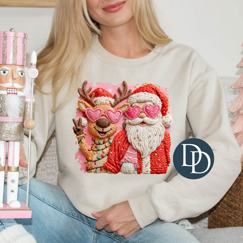 Pink Santa And Reindeer Faux Yarn  *DTF Transfer*