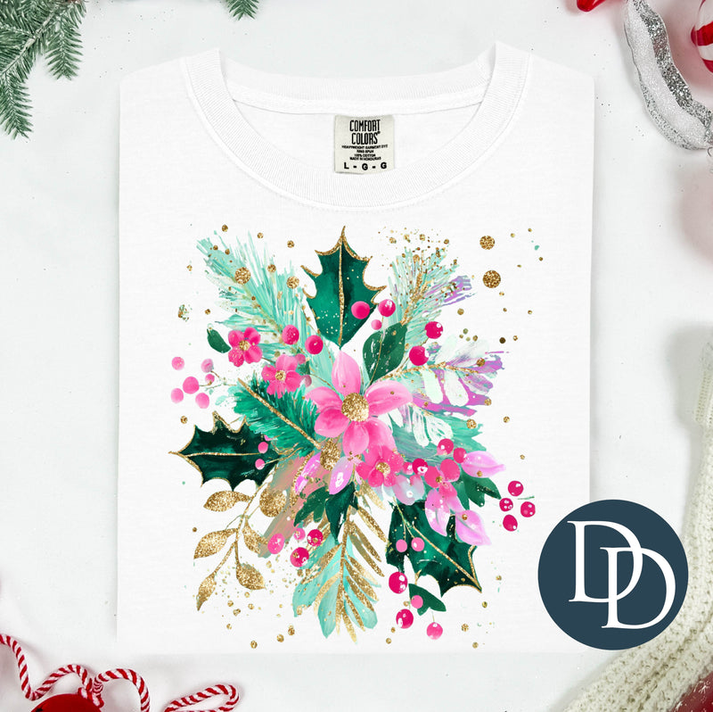 Pink Winter Bouquet Faux Glitter *DTF Transfer*