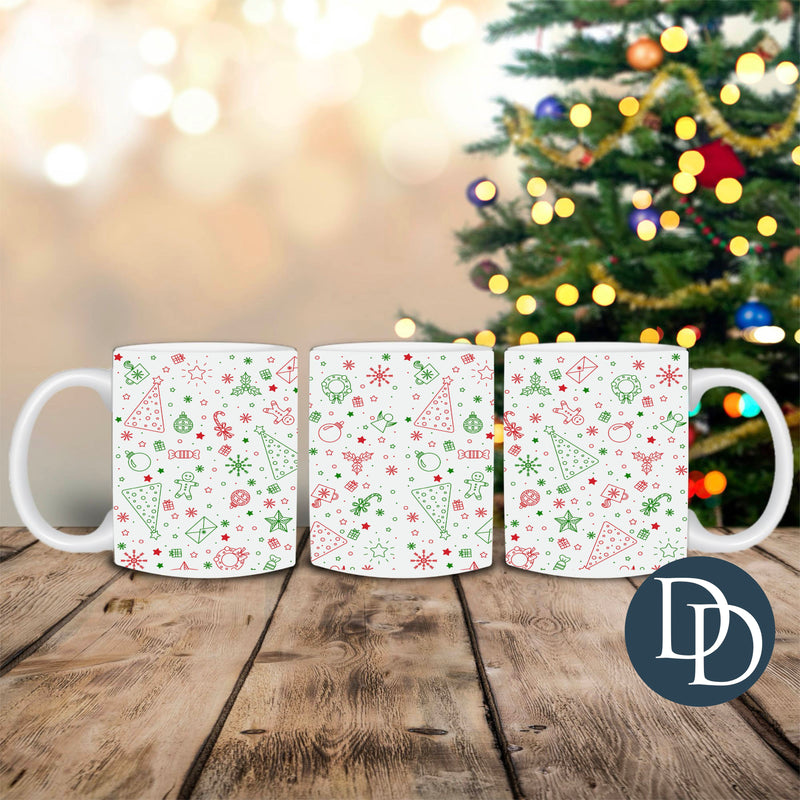 Red And Green Christmas Doodles *UV DTF Mug Wrap*