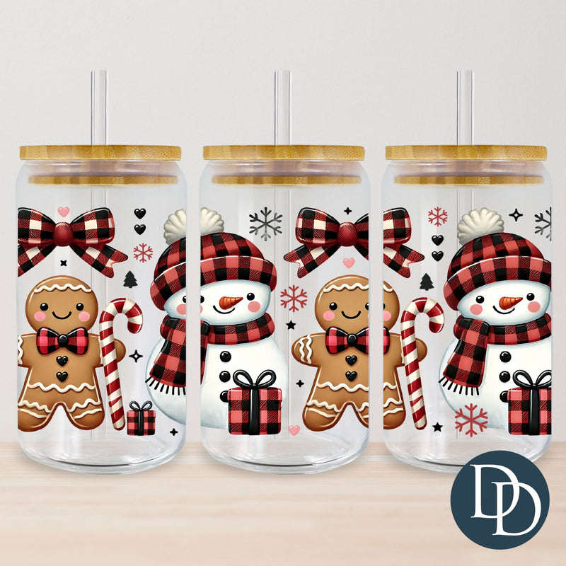 Red Plaid Snowmen And Gingerbread Men *UV DTF Cup Wrap*
