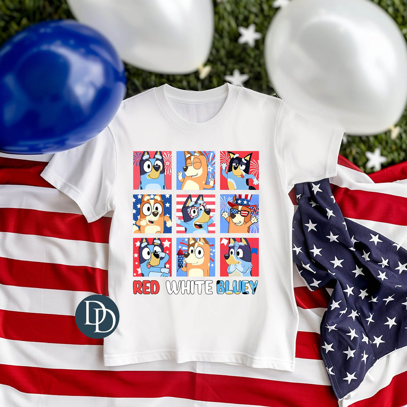 Red White and Blue Dog Squares *DTF Transfer*
