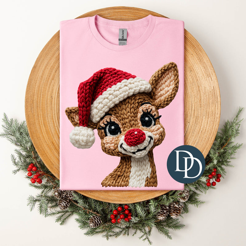 Rudolph Santa Hat Faux Yarn *DTF Transfer*