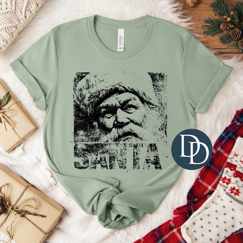 Santa Face Block Distressed (Black Ink) *Screen Print Transfer*