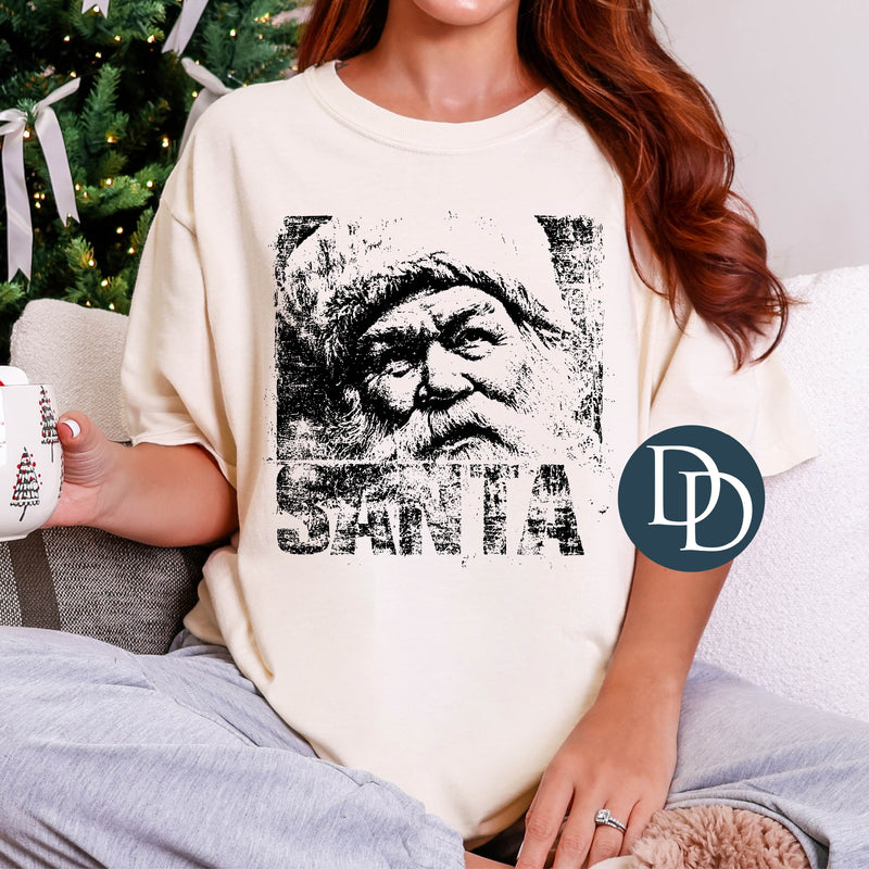 Santa Face Block Distressed (Black Ink) *Screen Print Transfer*