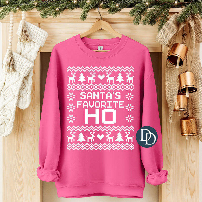 Santa's Favorite Ho Oversized Ugly Christmas Sweater (White Ink) *Screen Print Transfer*