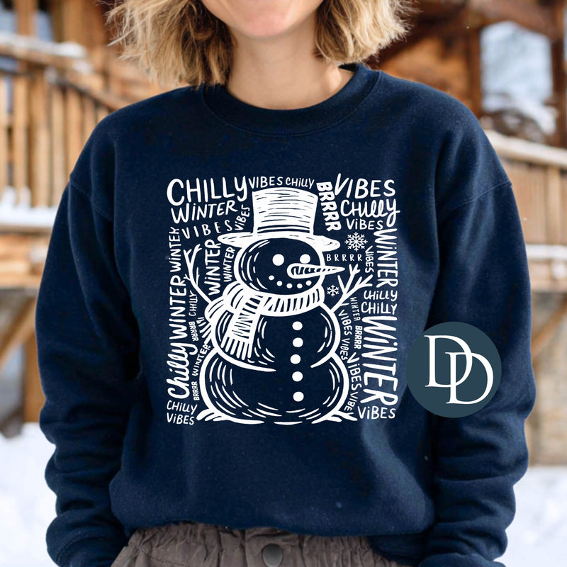 Snowman Chilly Vibes (White Ink) *Screen Print Transfer*