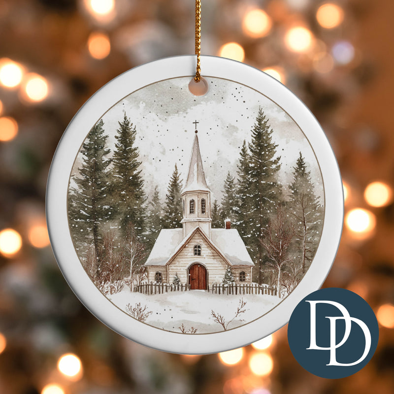 Snowy Country Chapel *UV DTF Ornament Decal*