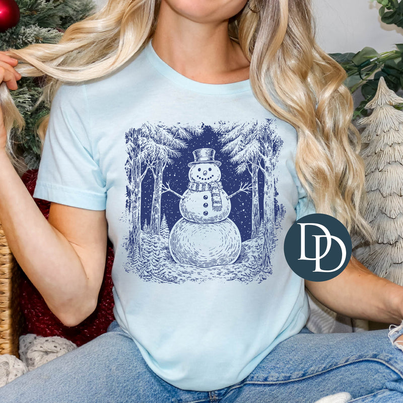 Snowy Woods Snowman (Navy Ink) *Screen Print Transfer*