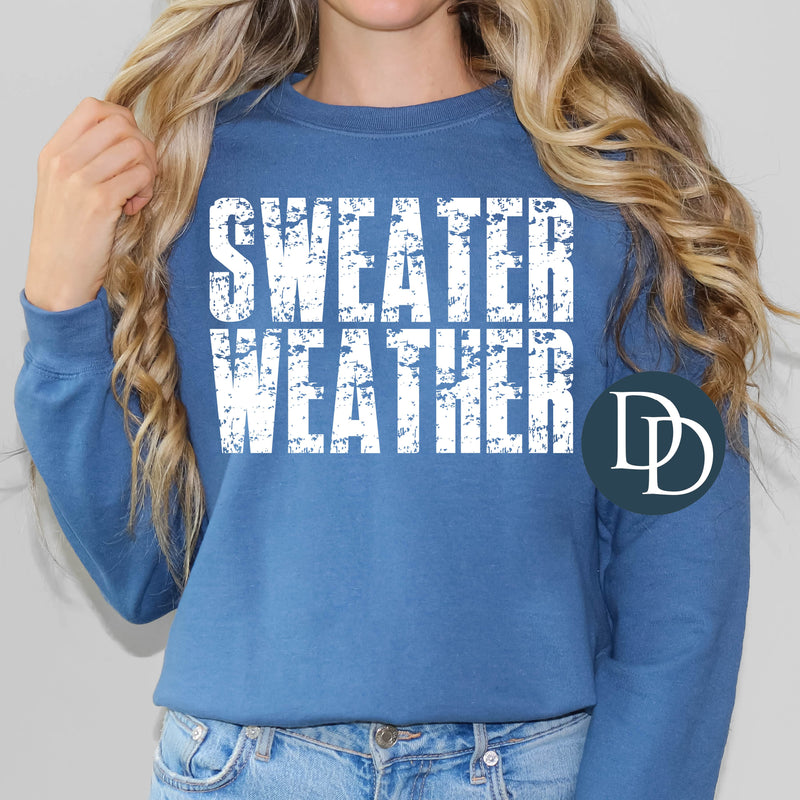 Sweater Weather Distressed Block (White Ink) *Screen Print Transfer*