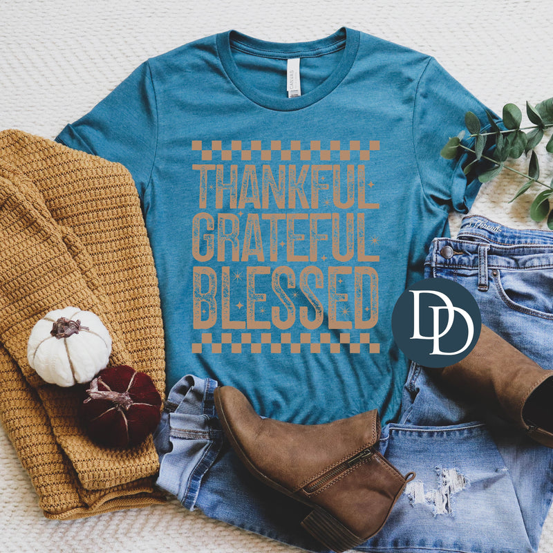 Thankful Grateful Blessed Distressed Checkered *DTF Transfer*