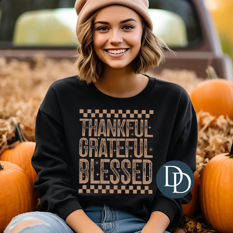 Thankful Grateful Blessed Distressed Checkered *DTF Transfer*