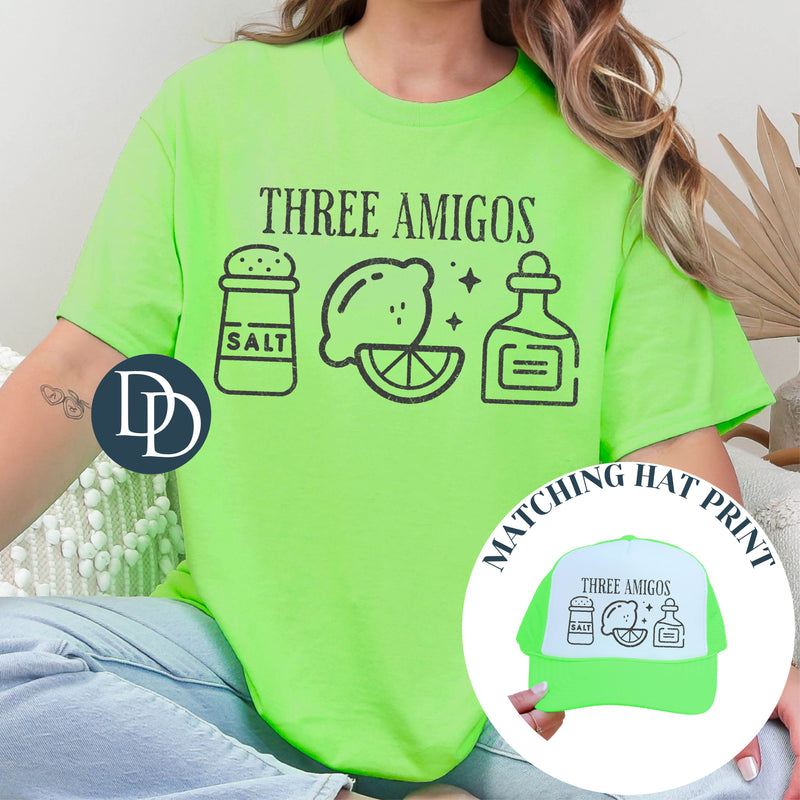 Three Amigos Salt Lime Tequila with Hat Print *DTF Transfer*