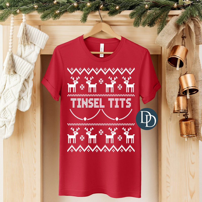 Tinsel Tits Oversized Ugly Christmas Sweater (White Ink) *Screen Print Transfer*